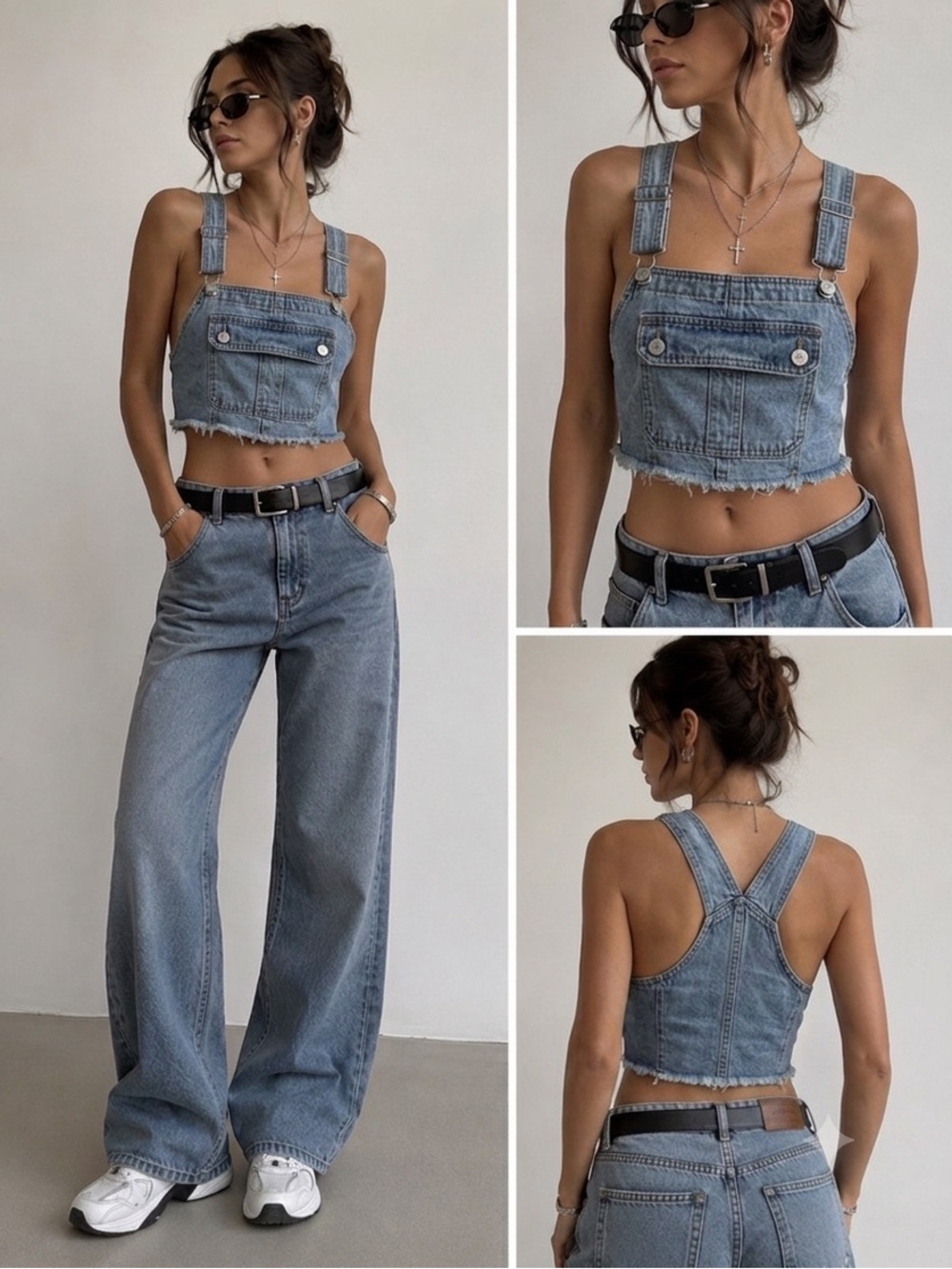 Frayed Hem Denim Crop Tank Top - Light Blue